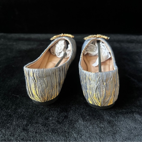 Silver & Gold Bow Square Toe Flats - Picture 3 of 8